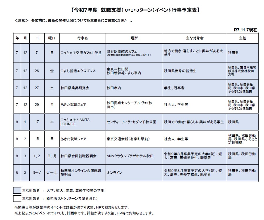 イベント情報（R7.11.7現在）[145KB]